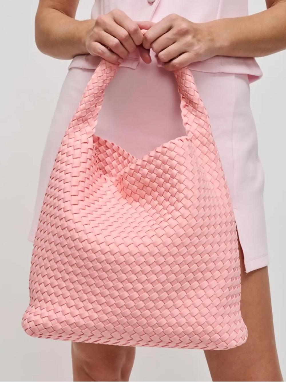Sol and Selene Pink Woven Hobo Bag with Matching Pouch - Picture 11 of 12